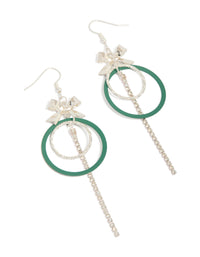 Silver Bow & Diamante Cupchain Green Circle Drop Earrings - link has visual effect only