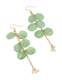 Gold Green Beaded Petal Drop Earrings - link has visual effect only