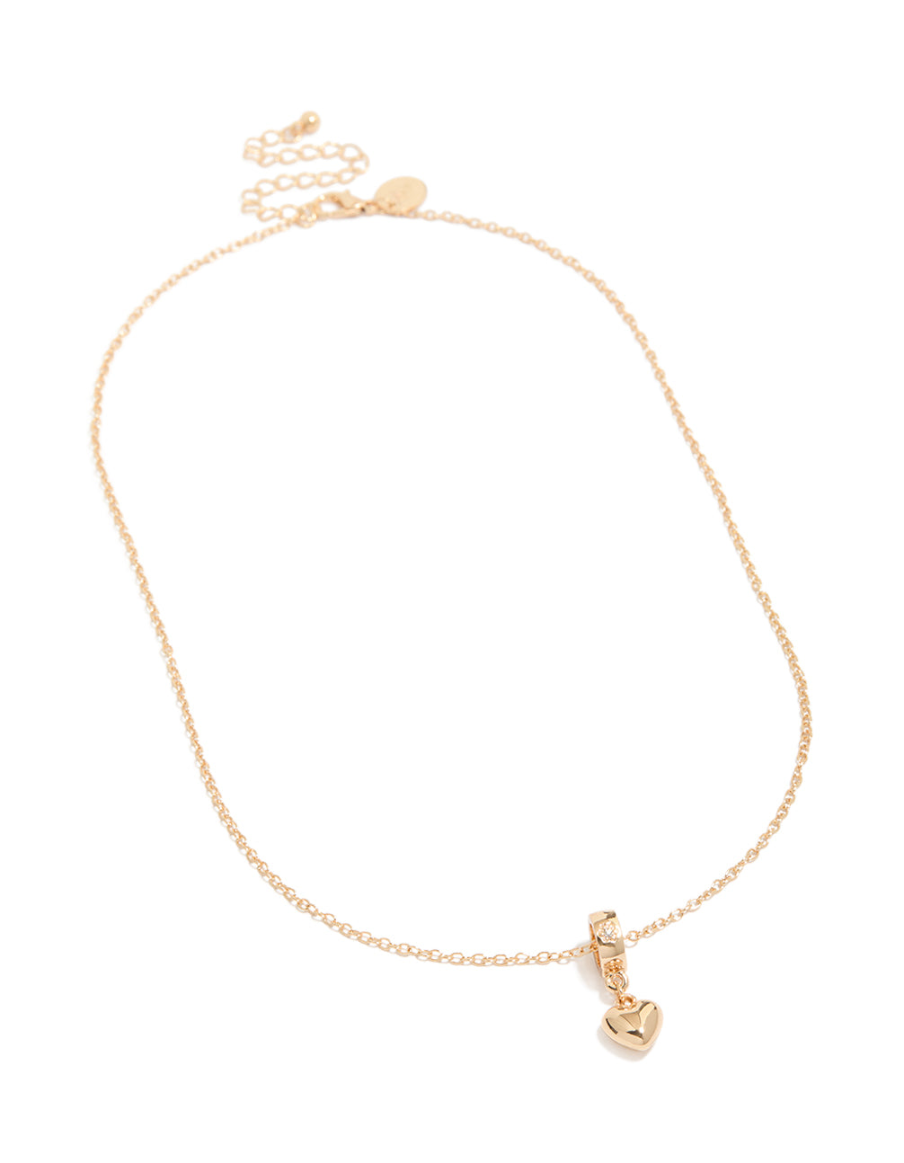 Featuring a gold diamante heart pendant necklace with dainty style front view
