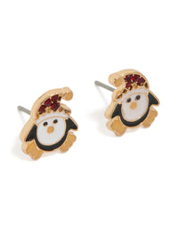 Gold Festive Penguin Stud Earrings - link has visual effect only