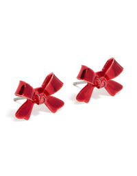Shiny Red Acrylic Bow Stud Earrings - link has visual effect only