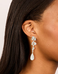 Silver Pearl & Crystal Leaf Drop Earrings - link has visual effect only