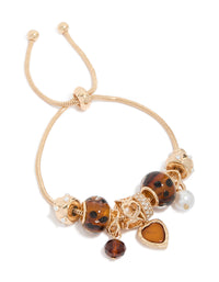Gold Tortoiseshell Beads & Heart Charm Toggle Bracelet - link has visual effect only