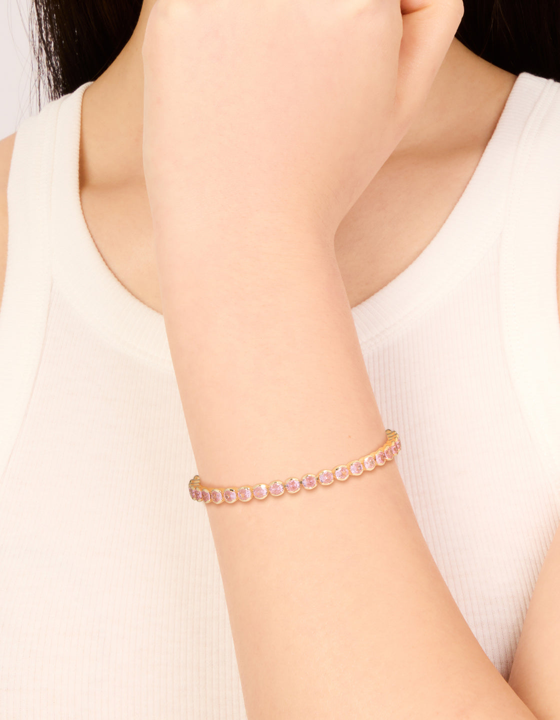 Pink Cubic Zirconia Round Stone Tennis Bracelet