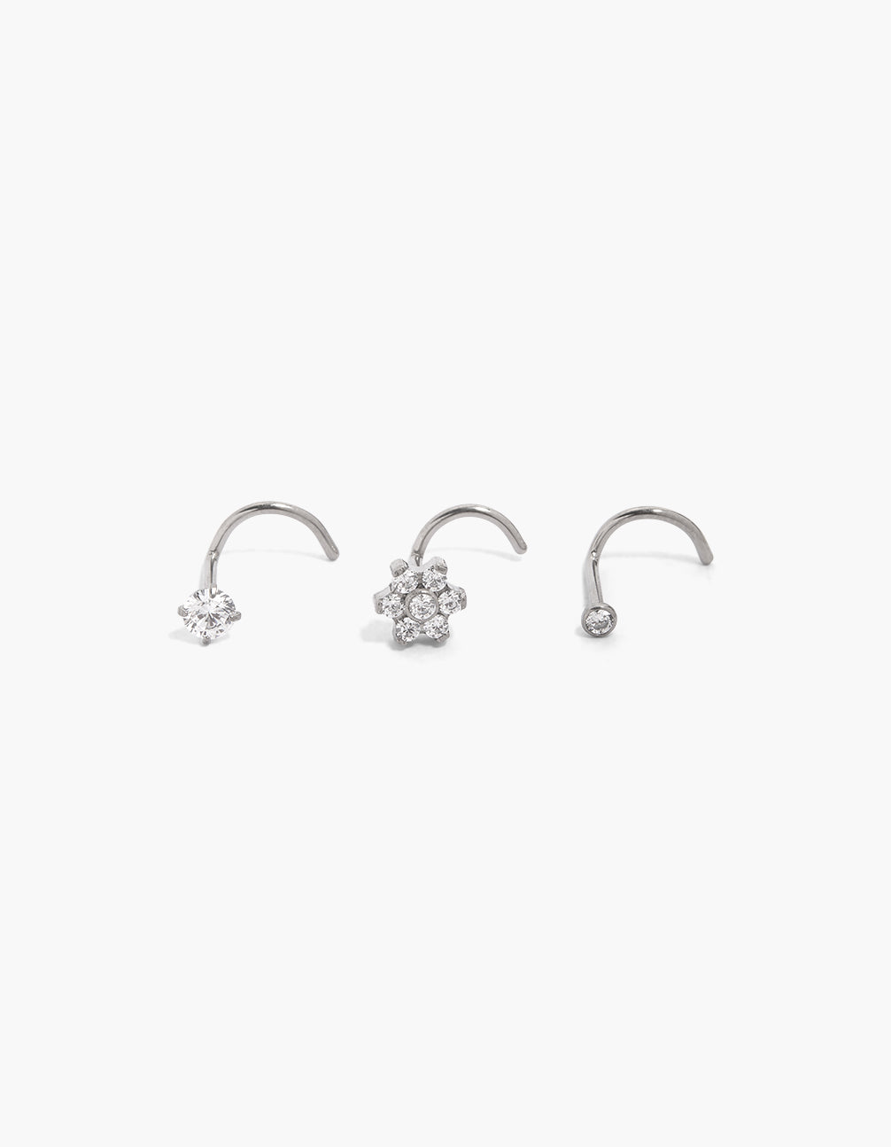 Titanium Cubic Zirconia Simple Flower Nose Studs 3-Pack