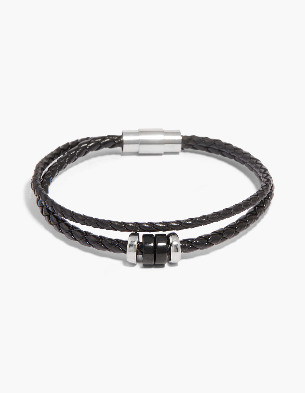 Mens Waterproof Black Braided Cord Stainless Steel Clasp Bracelet