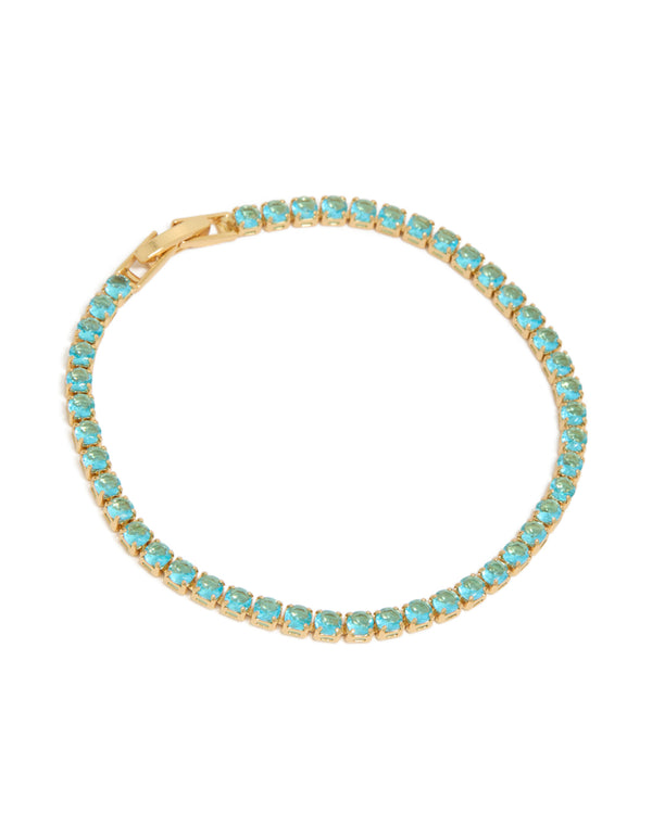 Gold Plated Cubic Zirconia Blue Tennis Bracelet