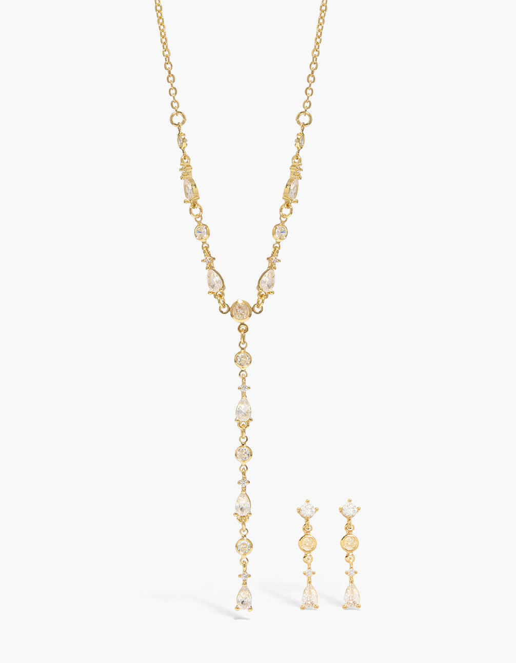 Gold Plated Multi-Shaped Y-Necklace & Earrings Set