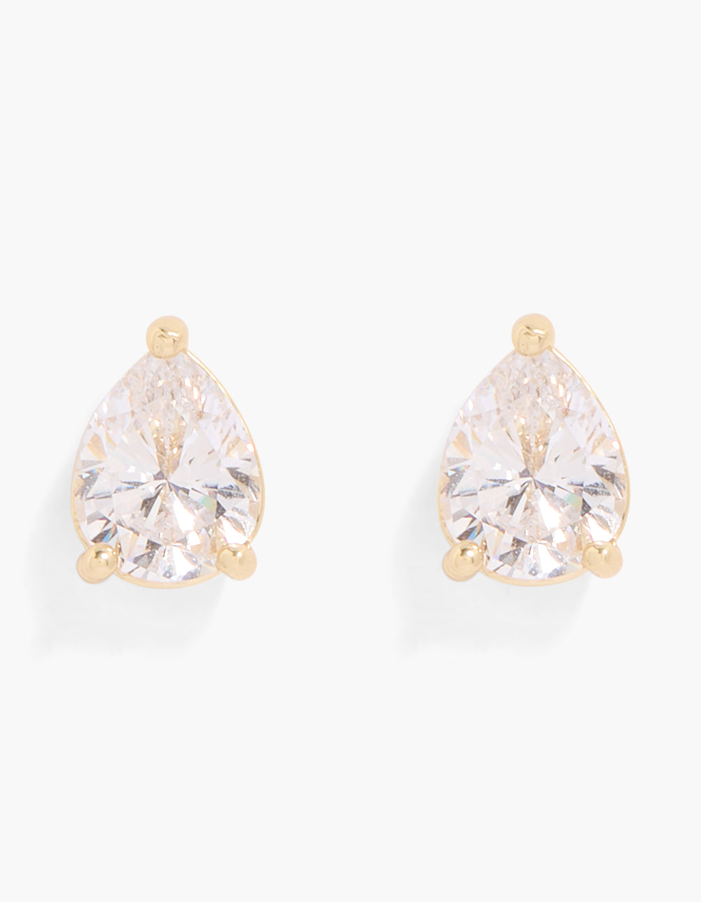 Gold Plated Pear Cut Cubic Zirconia Stud Earrings