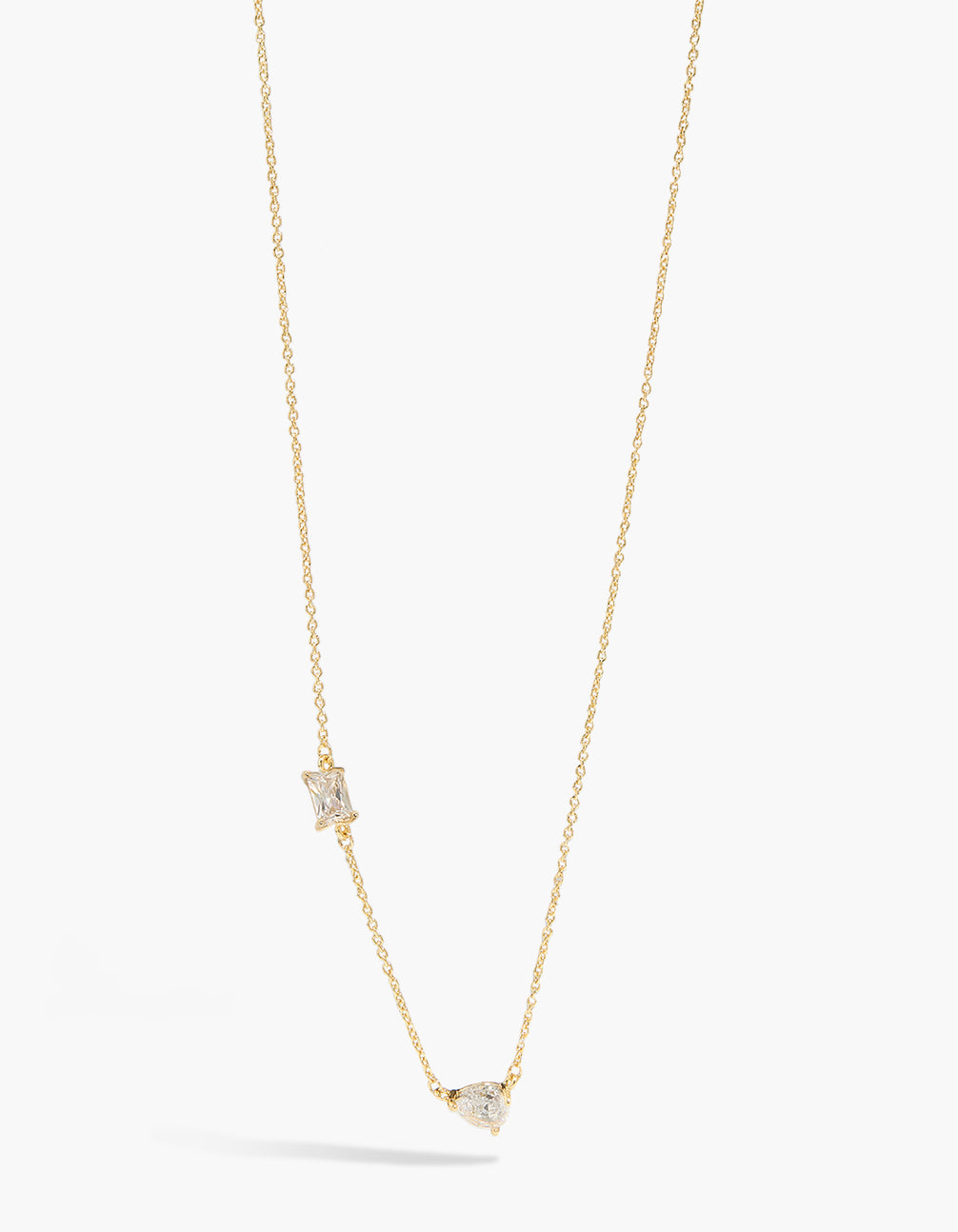 Gold Plated Teardrop & Square  Cubic Zirconia Station Necklace