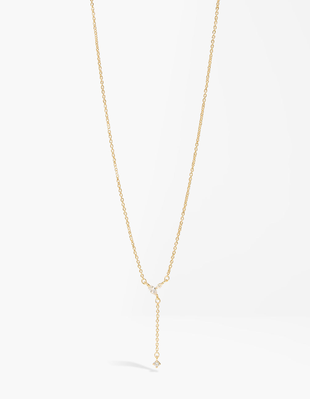 Showcasing a gold plated cubic zirconia Y-necklace pendant front view