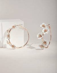 Rose Gold White Flower Charm Hoop Earrings - link has visual effect only