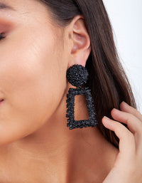 Black Textured Geometric Drop Earrings - link has visual effect only
