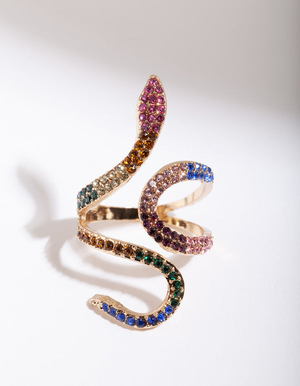Rainbow Diamante Snake Wrap Ring