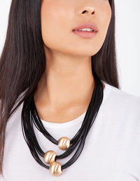 Gold Bead Wax Strand Triple Necklace - link has visual effect only