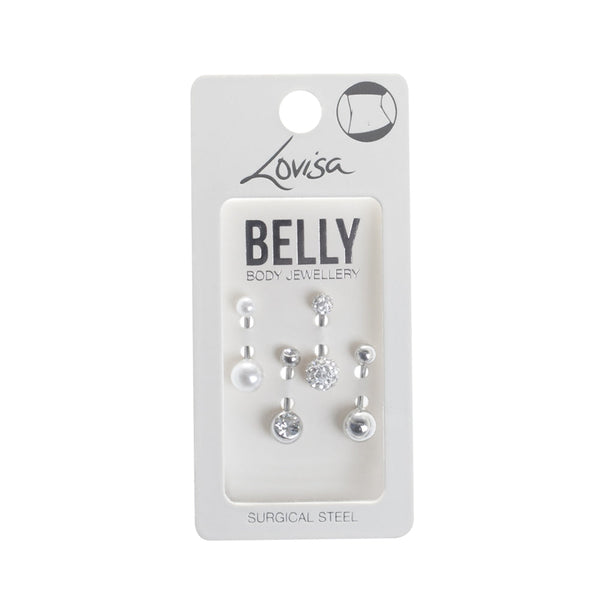 Surgical Steel Pave & Diamante Belly Bar 4-Pack