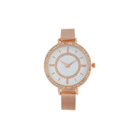 Rose Gold Thin Mesh Diamante Watch - link has visual effect only