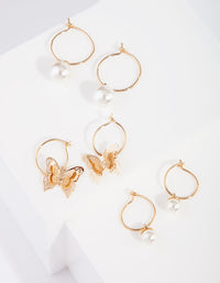 Gold Butterfly Pearl Sleeper Earring Pack - link has visual effect only