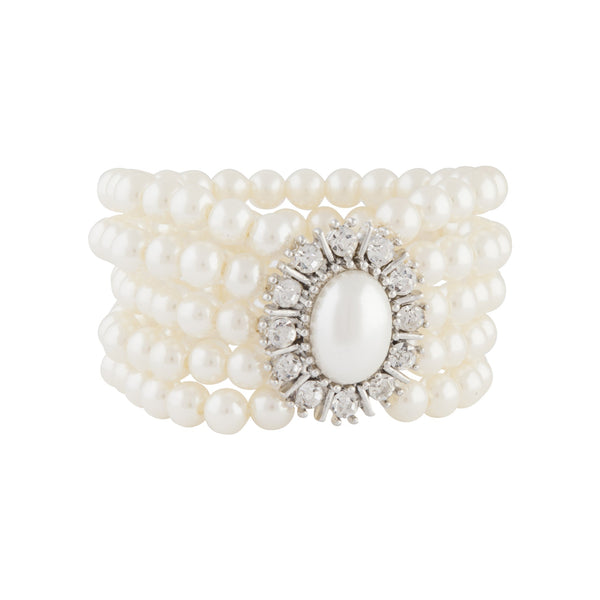 Diamante Crowned Pearl Multi Strand Bracelet