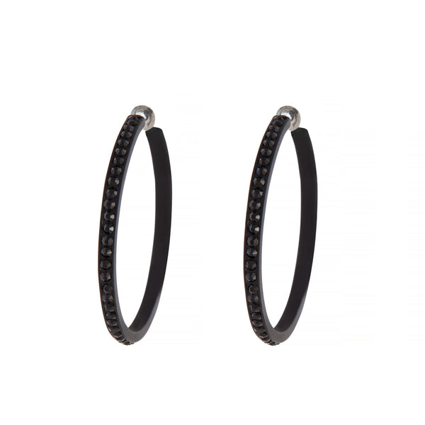 Black Jewel Flat Edge Hoop Earrings