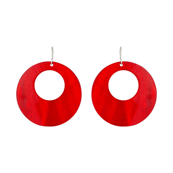 Red Round Polished Shell Earrings