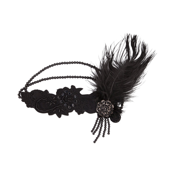 Black Gatsby Feather Headband