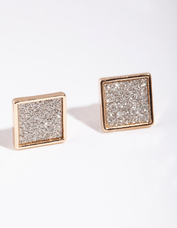 Gold Glitter Paper Inlay Square Earrings