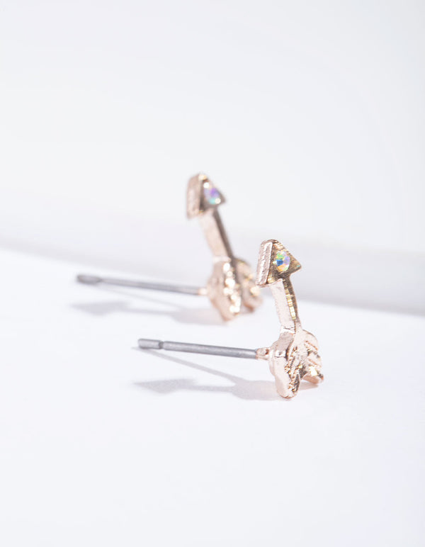 Rose Gold Arrow & Diamante Stud Earrings