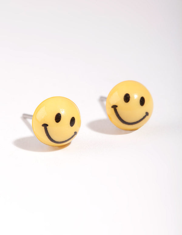 Yellow Mini Smiley Stud Earrings
