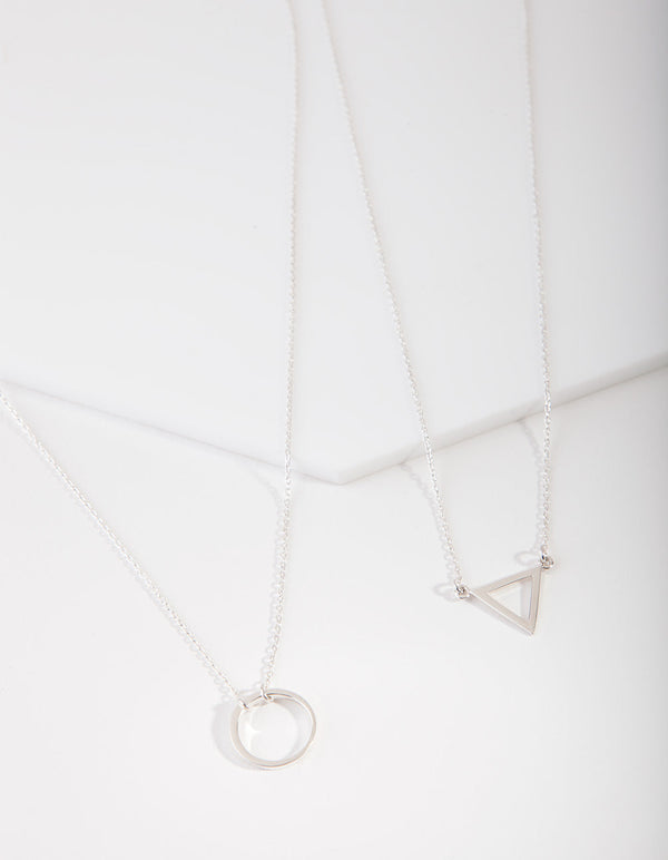 Sterling Silver Open Triangle Circle Necklace 2 Pack