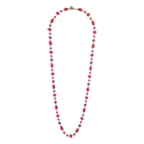 Red Glass Bead Station Necklace
