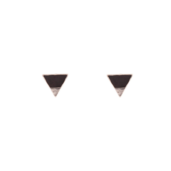 Rhodium Half Enamel Black Triangle Stud Earrings