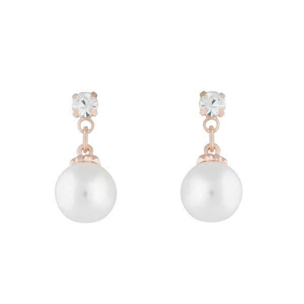 Rose Gold Diamante Pearl Small Drop Earrings
