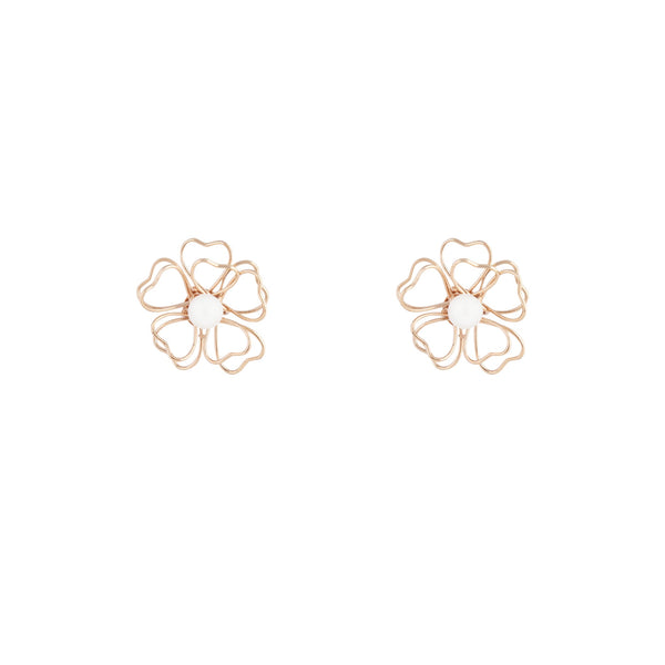 Gold Pearl Wired Flower Stud Earrings