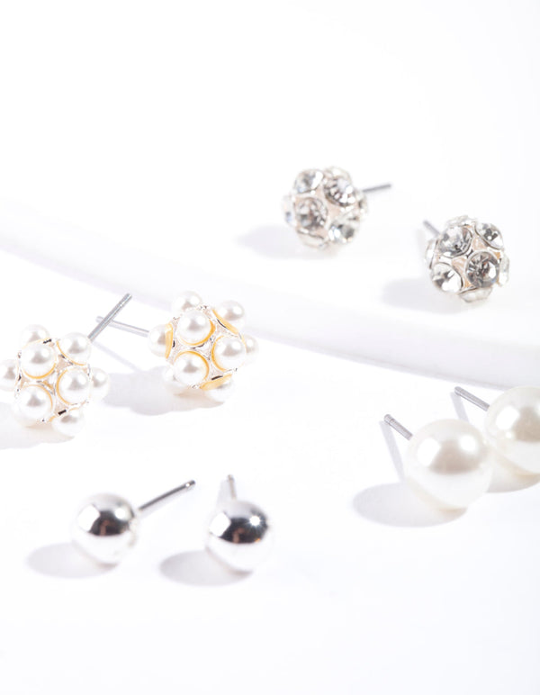 Silver Pearl Crystal Earring 5-Pack