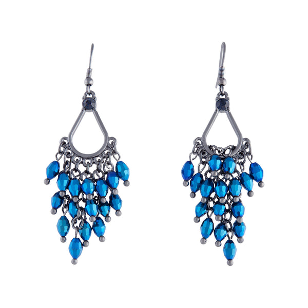 Gunmetal Midnight Blue Glass Bead Chandelier Earrings