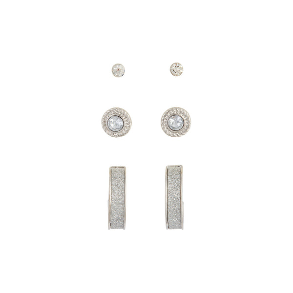 Rhodium Diamante Glitter Hoop Earring Pack