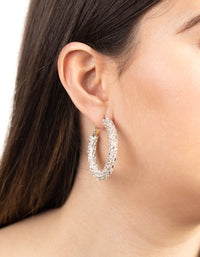 Crystal Encrusted Chunky Silver Hoop Earrings - link has visual effect only
