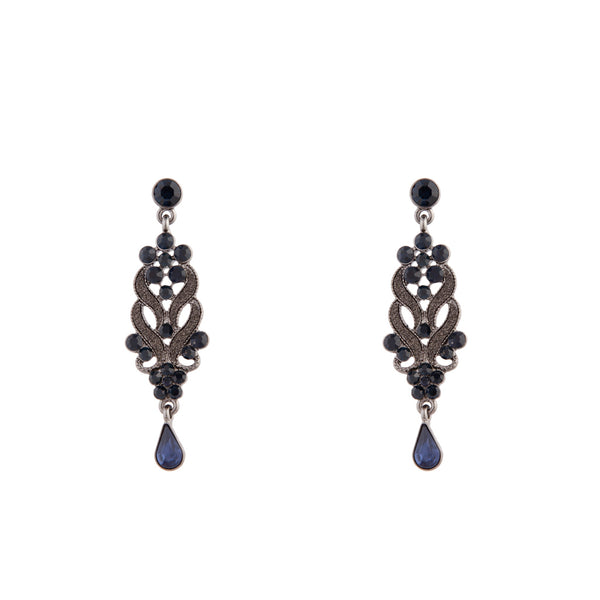 Gunmetal Blue Crystal Swirl Earrings
