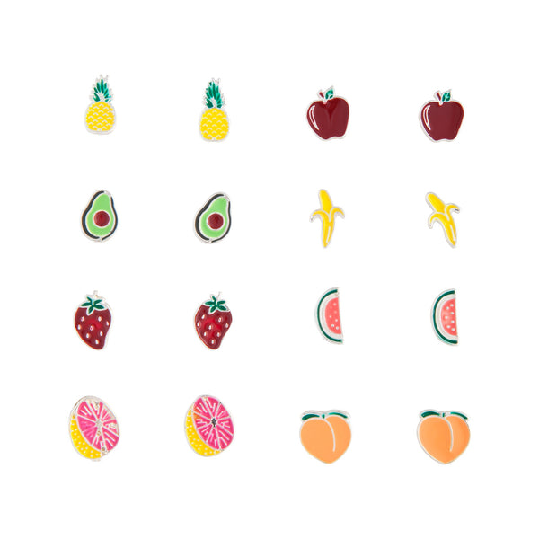 Mixed Fruits Enamel Stud Earring 8-Pack