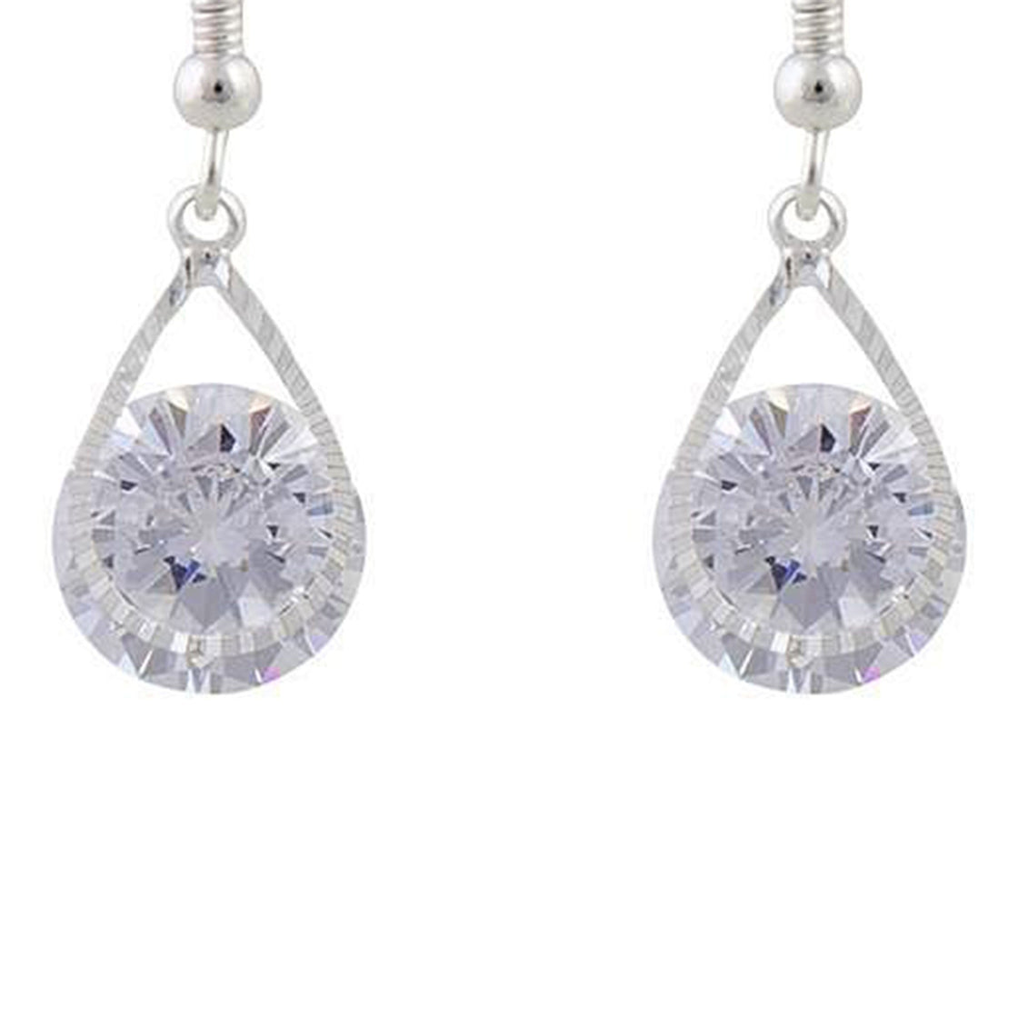 Cubic Zirconia In Silver Teardrop Earrings