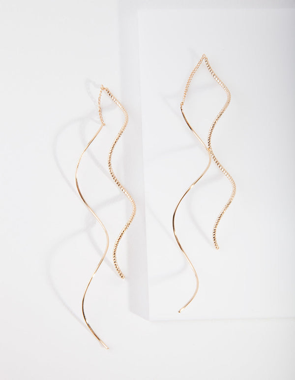Gold Double Wave Thread-Through Earrings