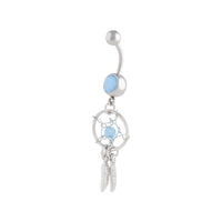 Rhodium Surgical Steel Blue Diamante Dreamcatcher Belly Bar - link has visual effect only