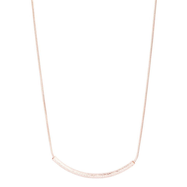 Rose Gold Sandblast Bar On Snake Chain Necklace