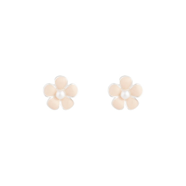 Rhodium Pink Daisy Stud Earrings