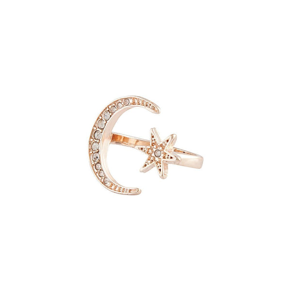 Rose Gold Star Moon Open Band Ring