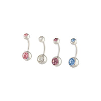 Rhodium Mixed Metal Belly Bar 4 Pack - link has visual effect only