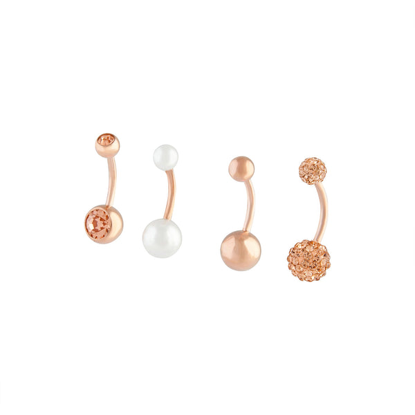 Rose Gold Surgical Steel Diamante & Pearl Belly Bar Pack