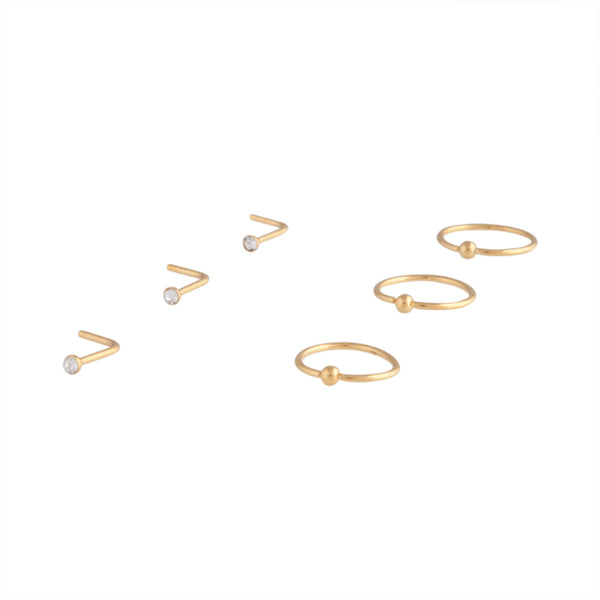 Shiny Gold Ball Nose Ring Stud 6 Pack