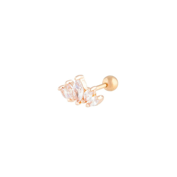 Rose Gold Surgical Steel Cubic Zirconia Navette Fan Barbell Earrings
